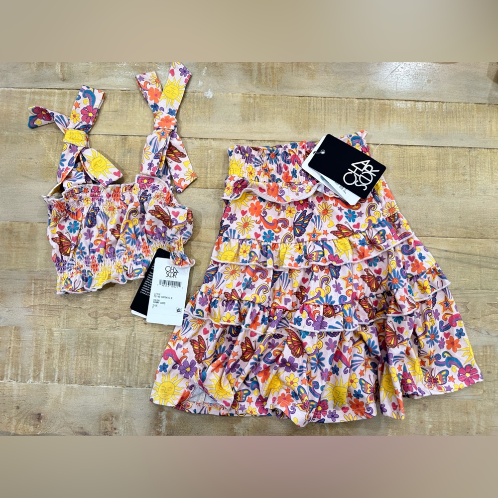 Chaser toddler girls Sunny Days ruffle crop top maxi skirt new with tags size 2